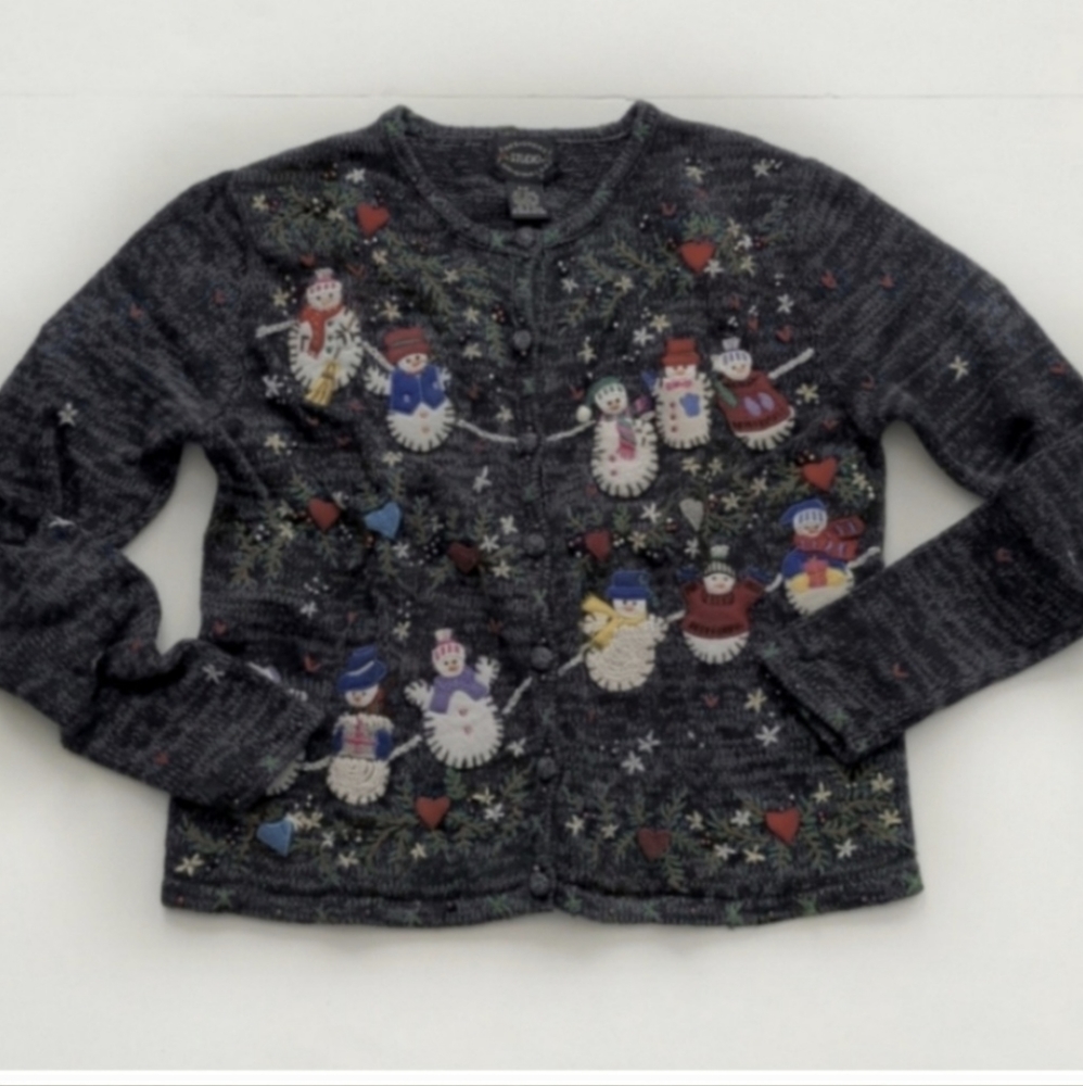 Snowmen Cardigan Knit Sweater Christmas Holiday Designers Originals size P/P